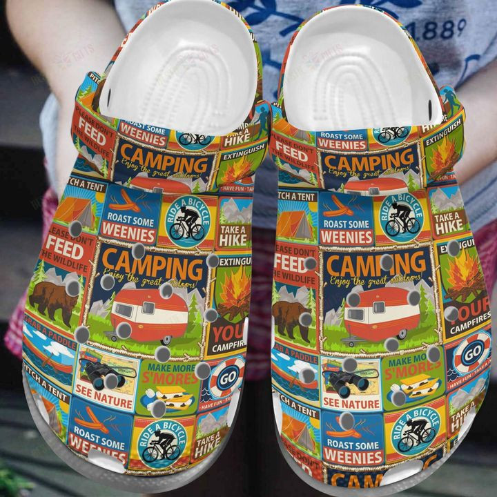 Camping White Sole Enjoy The Great Outdoors Crocs Classic Clogs Shoes