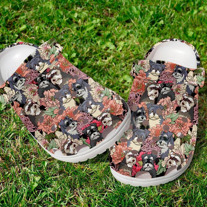 Schnauzer Floral Crocs Classic Clogs Shoes