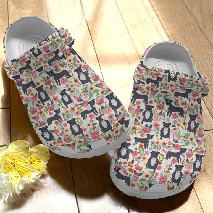 Pitbull White Sole Floral Dogs Crocs Classic Clogs Shoes