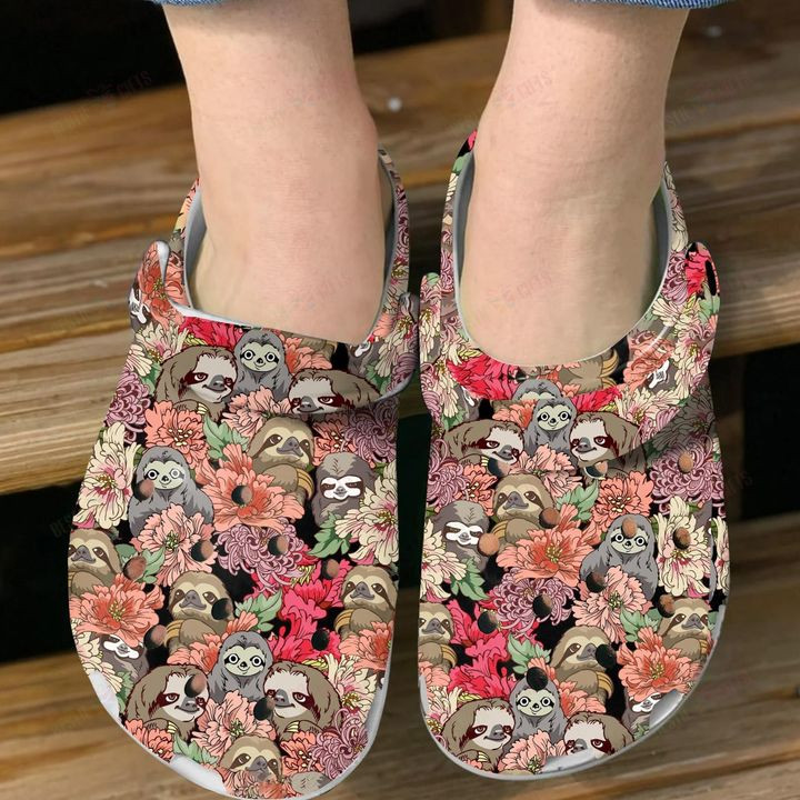 Sloth Floral Crocs Classic Clogs Shoes