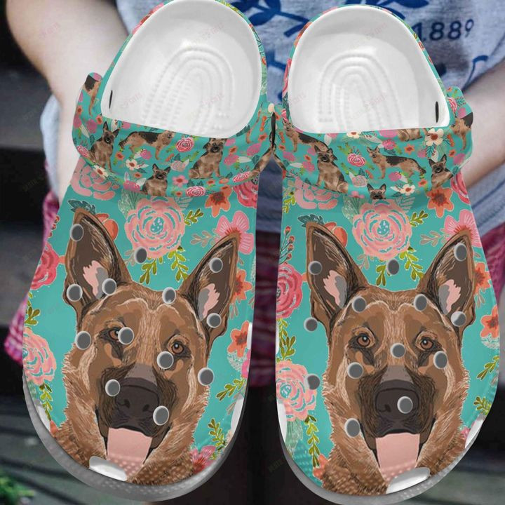 German Shepherd Floral Portrait Crocs Classic Clogs Shoes