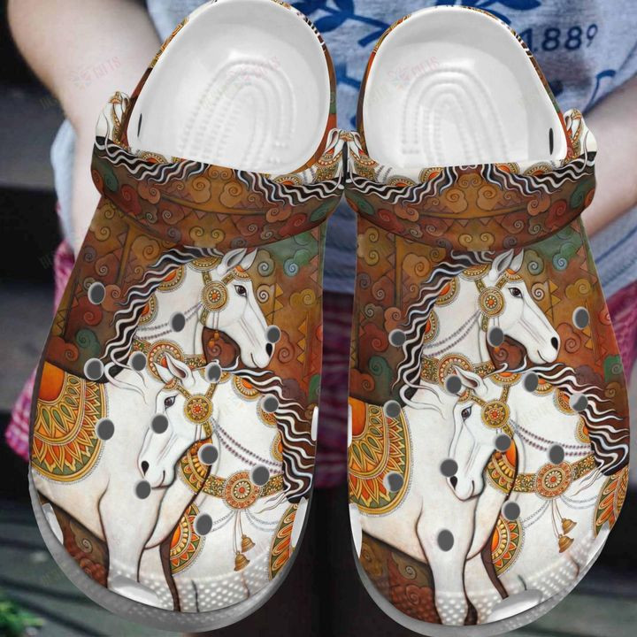 Horse White Sole Vintage Horse Couple Crocs Classic Clogs Shoes