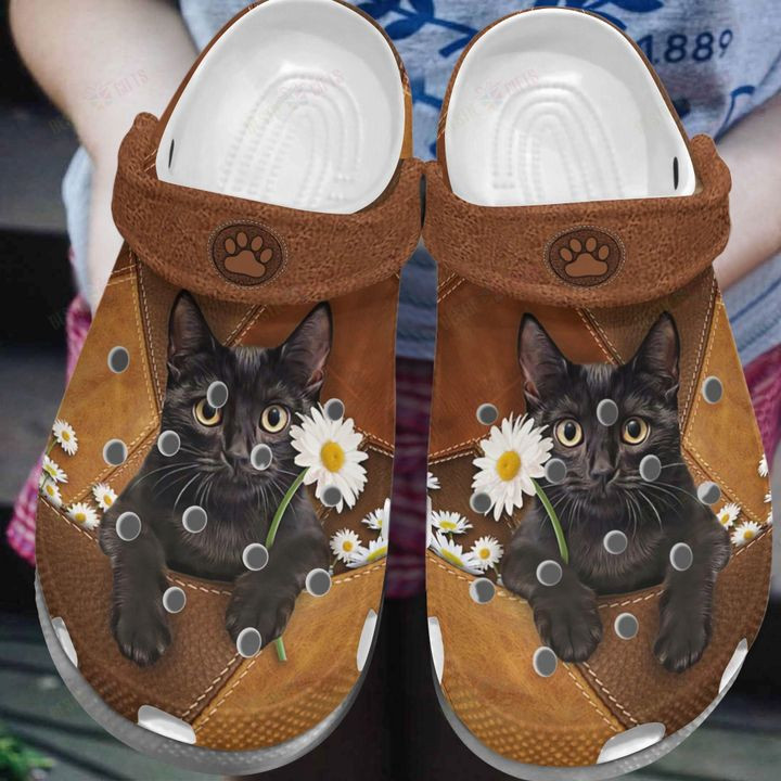 Cat White Sole Daisy Black Cat Crocs Classic Clogs Shoes