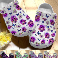 White Sole Shining Sugar Skull Crocs Classic Clogs Shoes