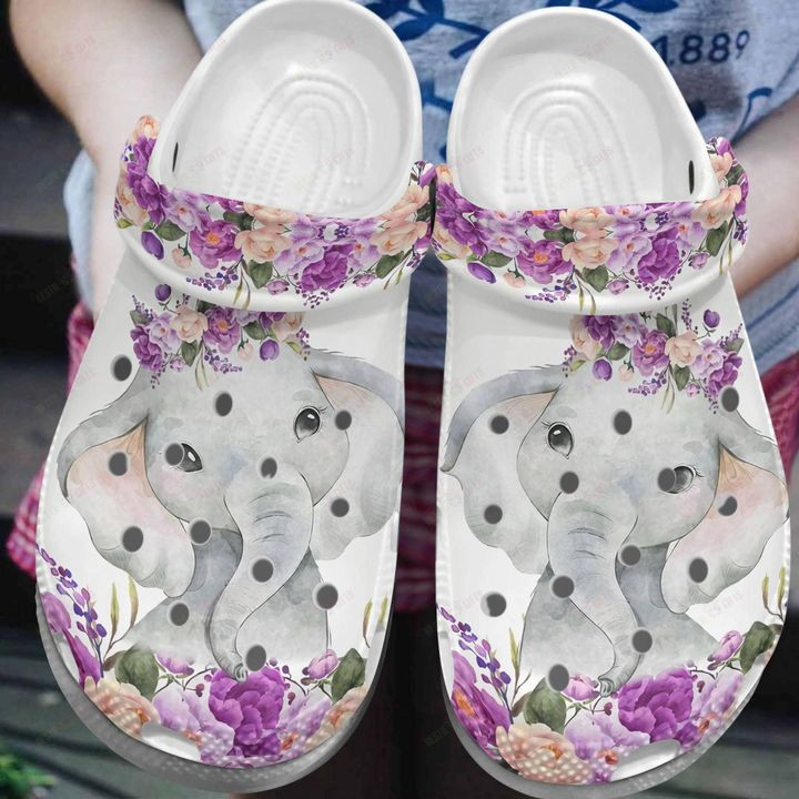 Elephant White Sole Elephant And Flowers Crocs Classic Clogs Shoes