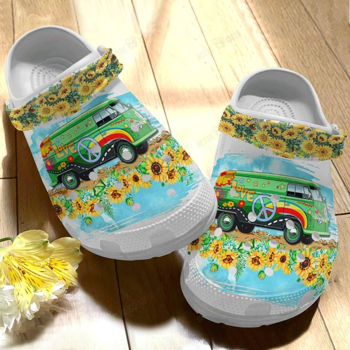 Hippie Colorful Hippie Van Crocs Classic Clogs Shoes