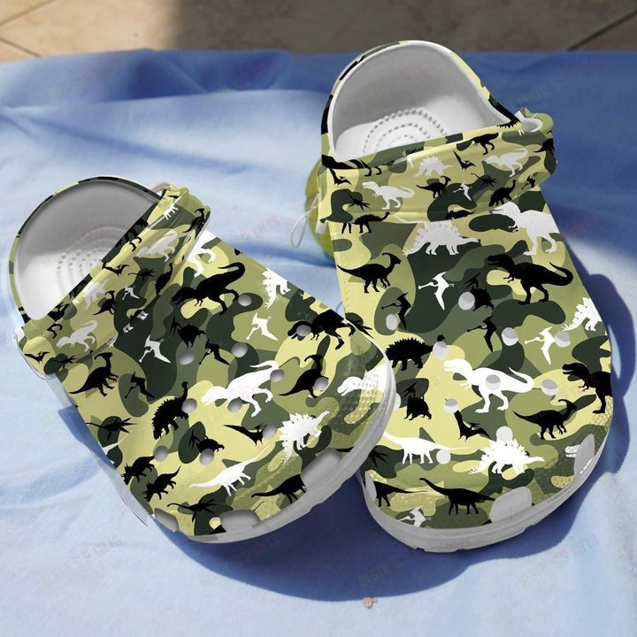 Camo Dinosaurs Crocs Classic Clogs Shoes