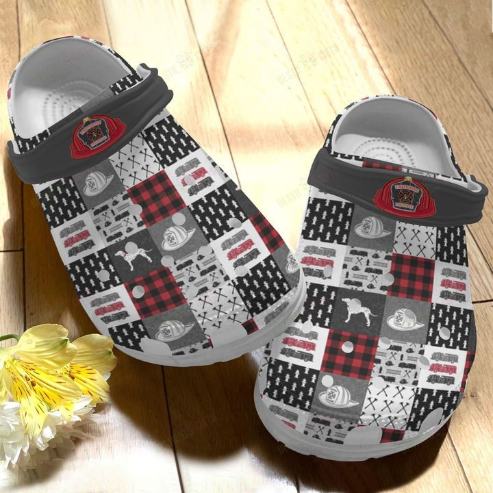 Firefighter Red Black Crocs Classic Clogs Shoes