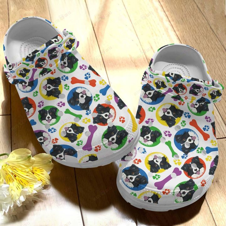 Border Collie White Sole Border Collie Pattern Crocs Classic Clogs Shoes