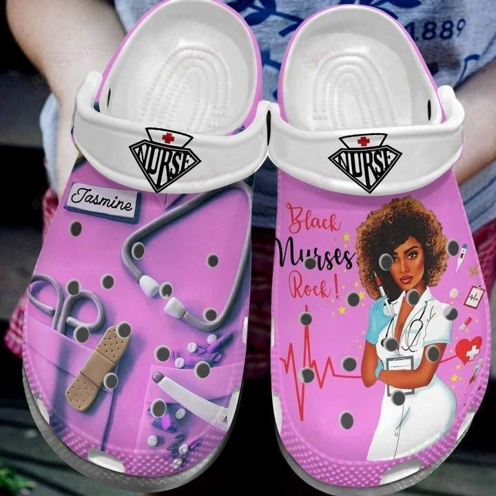 Personalized Black Nurses Rock Crocs Classic Clogs Shoes