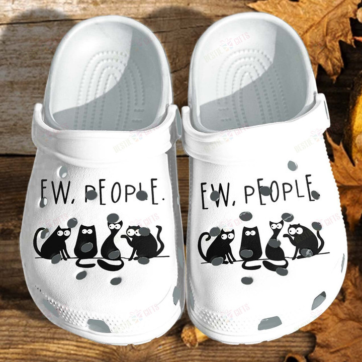 EW People Black Cat Crocs Classic Clogs Shoes