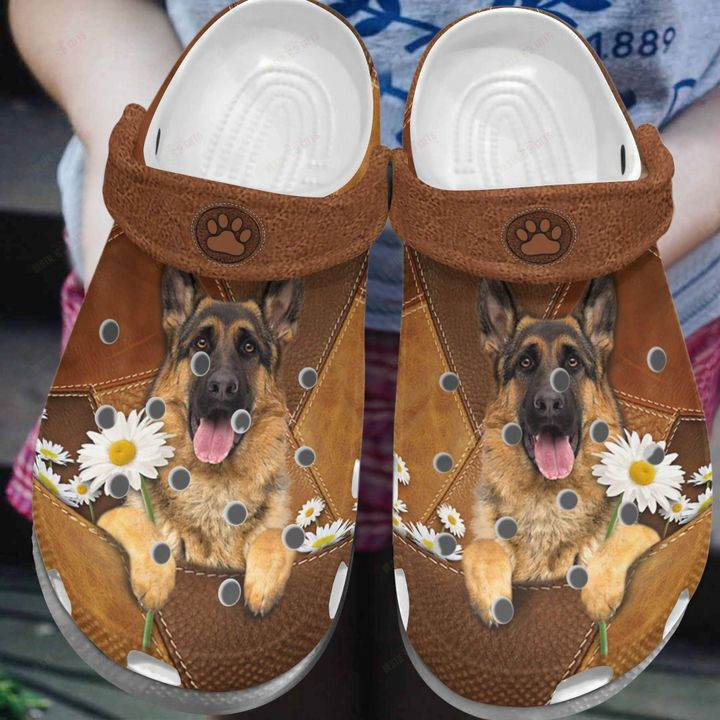 White Sole Daisy German Shepherd Crocs Classic Clogs Shoes