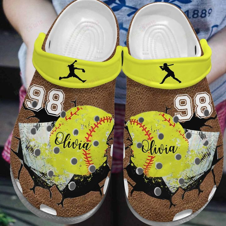 Softball 2 Personalized Leather Cracks Crocs Classic Clogs Shoes