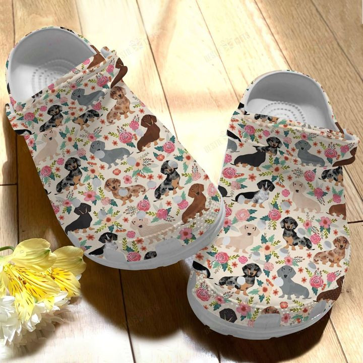 Dachshund White Sole Dachshund Floral Pattern V1 Crocs Classic Clogs Shoes