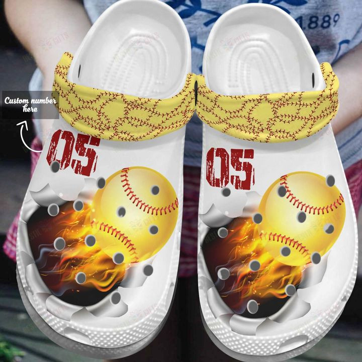 Personalized White Sole Softball On Fire Crocs Classic Clogs Shoes