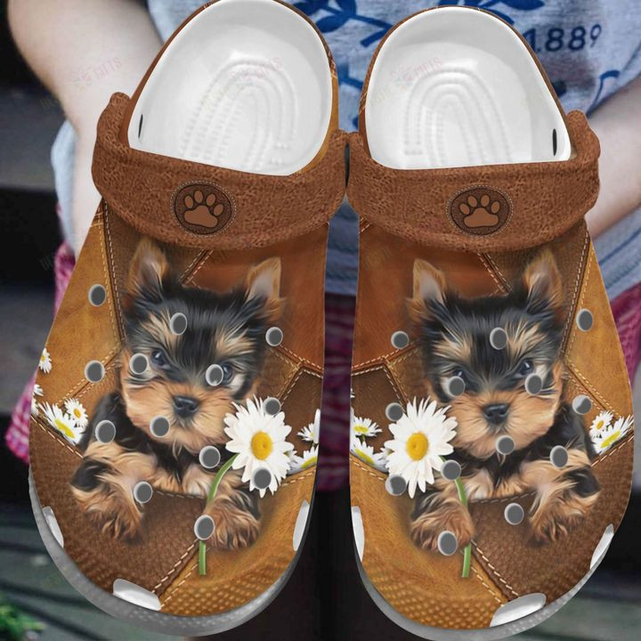 White Sole Daisy Yorkie Crocs Classic Clogs Shoes