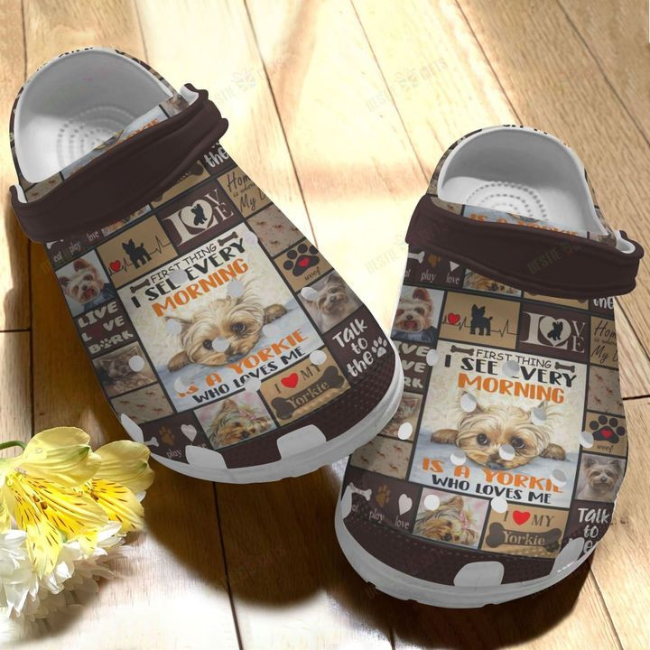 Yorkie White Sole Eat Sleep Play Crocs Classic Clogs Shoes