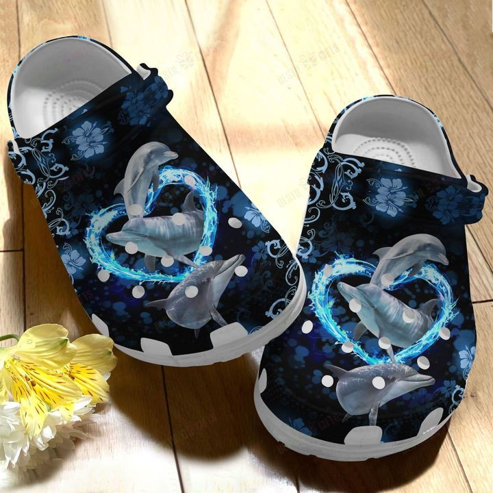 Dolphin White Sole Blue Heart Crocs Classic Clogs Shoes