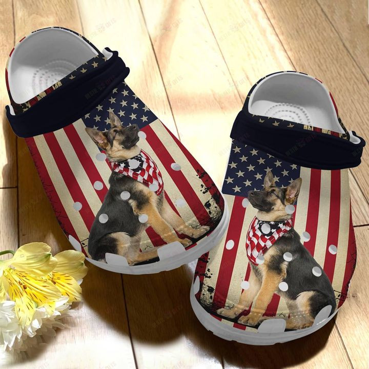 German Shepherd White Sole German Shepherd And Flag Crocs Classic Clogs Shoes