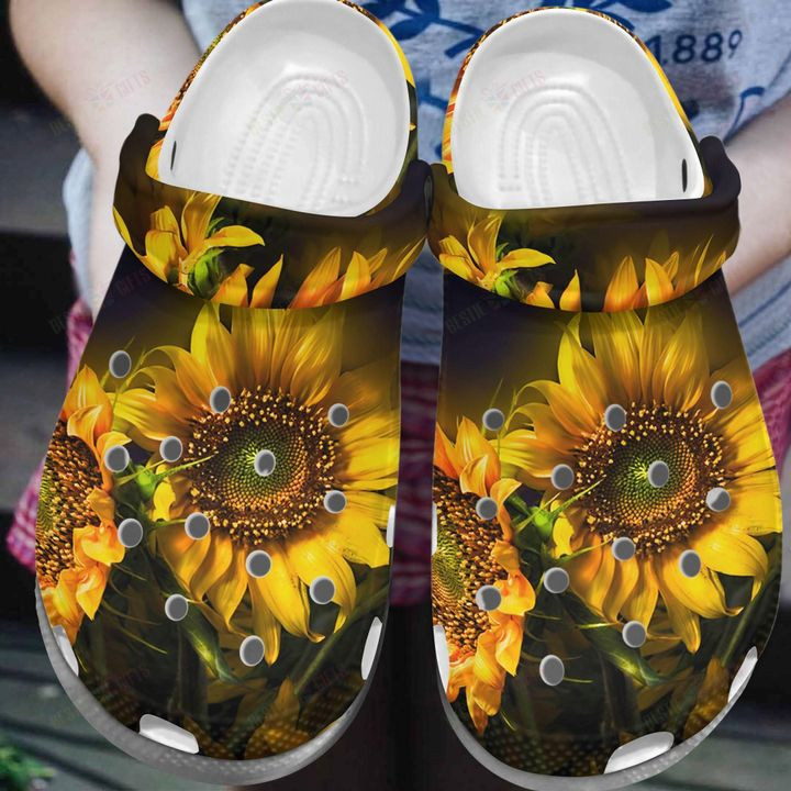 Sunflower White Sole Towards The Sun Crocs Classic Clogs Shoes