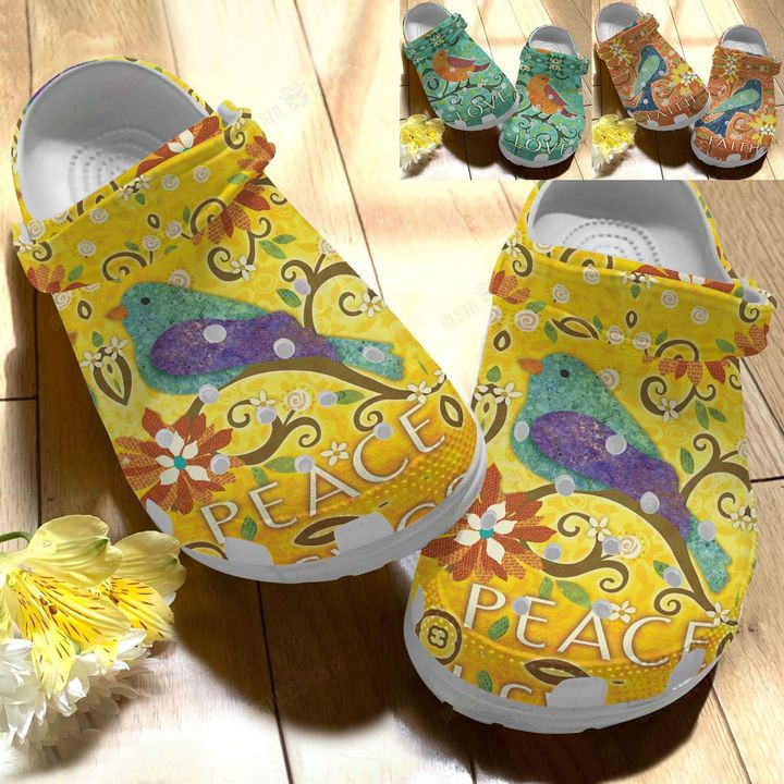 Bird White Sole Peace Love Faith Crocs Classic Clogs Shoes