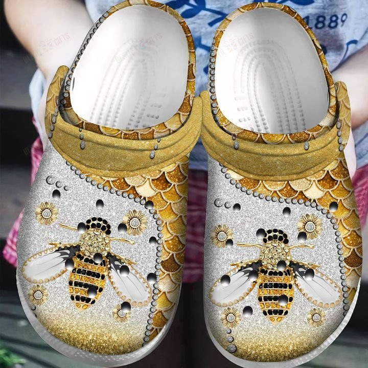 Bee White Sole Bee Yellow Crocs Classic Clogs Shoes