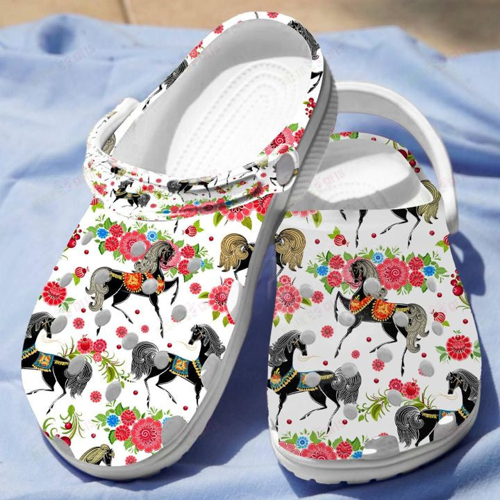 Floral Horse Crocs Classic Clogs Shoes