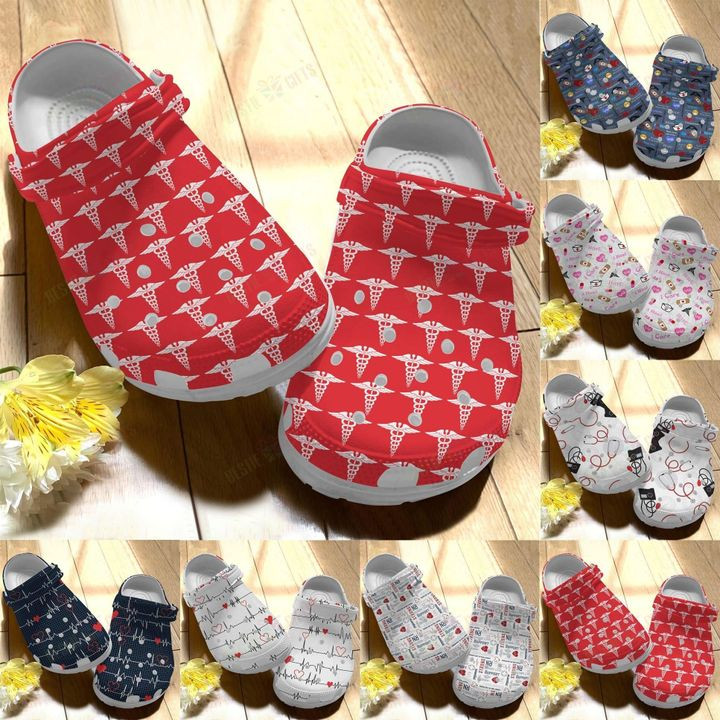 Nurse White Sole Nurses Love Pattern Crocs Classic Clogs Shoes