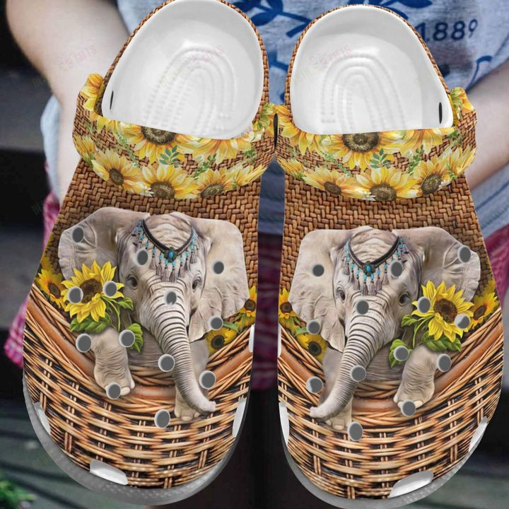 Elephant White Sole Sunflower Elephant Crocs Classic Clogs Shoes