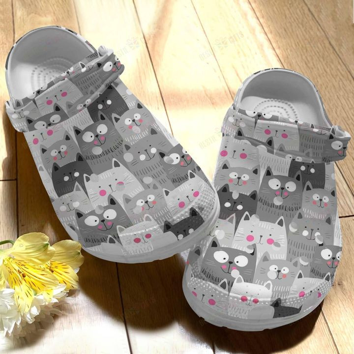 Cat White Sole Smiley Cats Crocs Classic Clogs Shoes