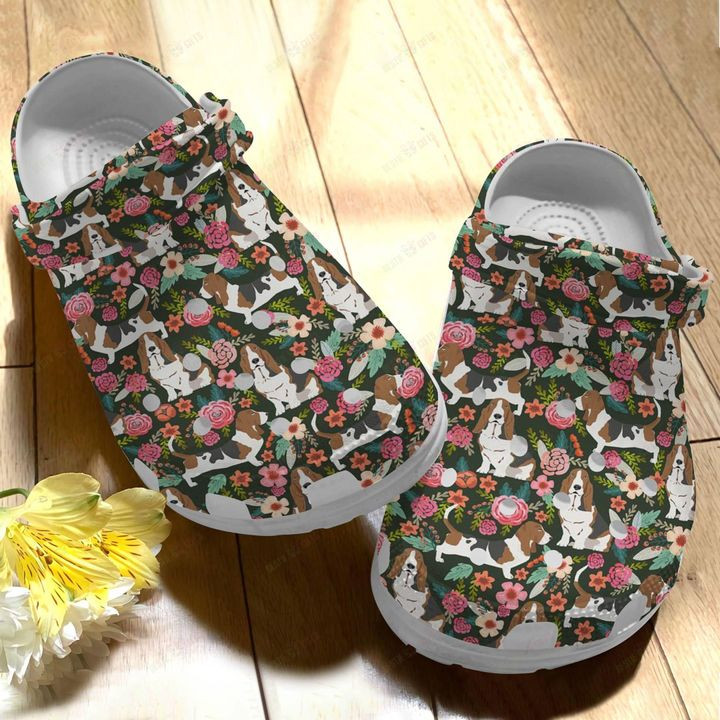 Basset Hound Floral Crocs Classic Clogs Shoes