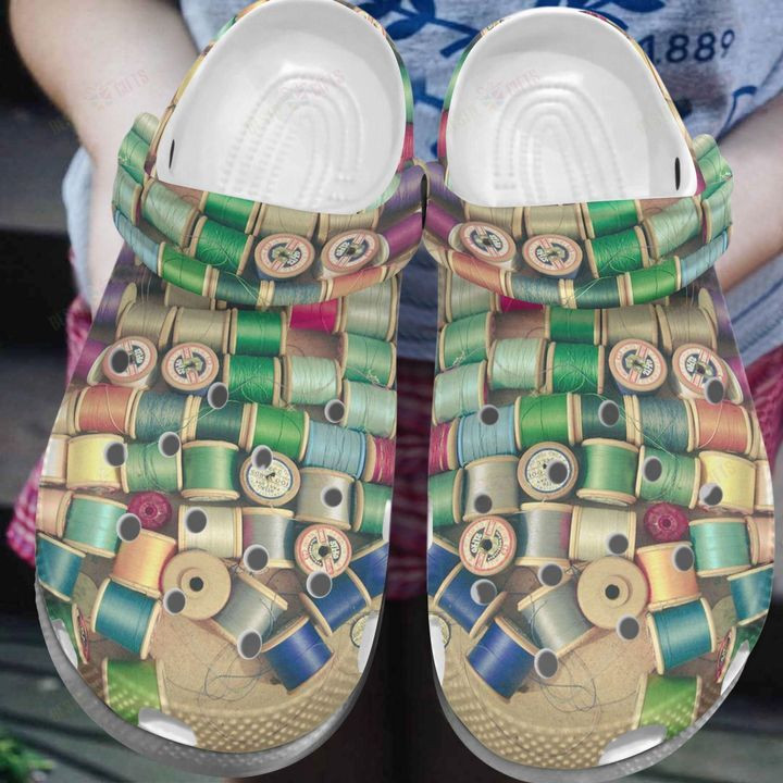 Sewing Colorful Cotton Reels Crocs Classic Clogs Shoes