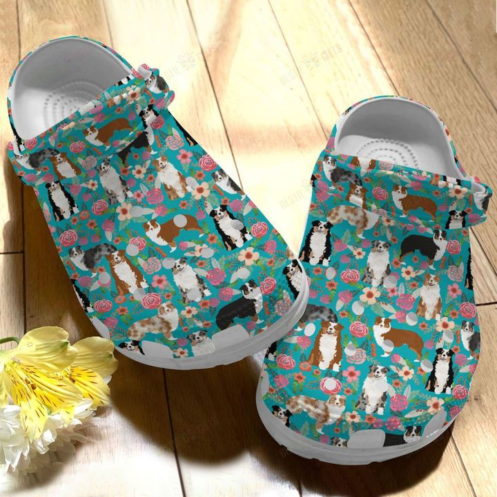 Australian Shepherd Floral Crocs Classic Clogs Shoes