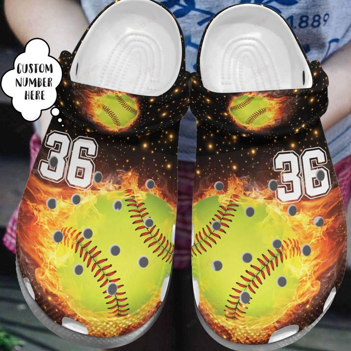 Softball Personalized White Sole Fire Ball Crocs Classic Clogs Shoes