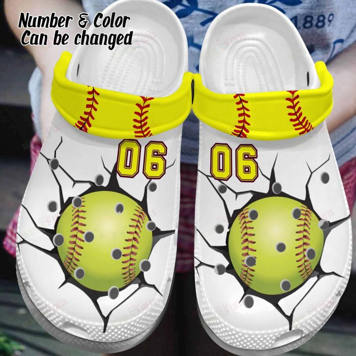 Personalized Softball Broken Wall Crocs Classic Clogs Shoes