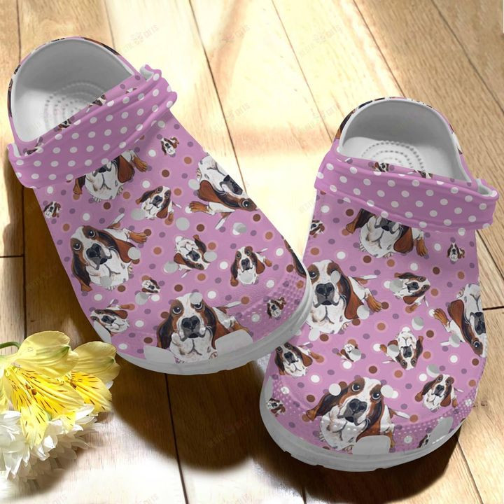 Basset Hound White Sole Cute Face Crocs Classic Clogs Shoes