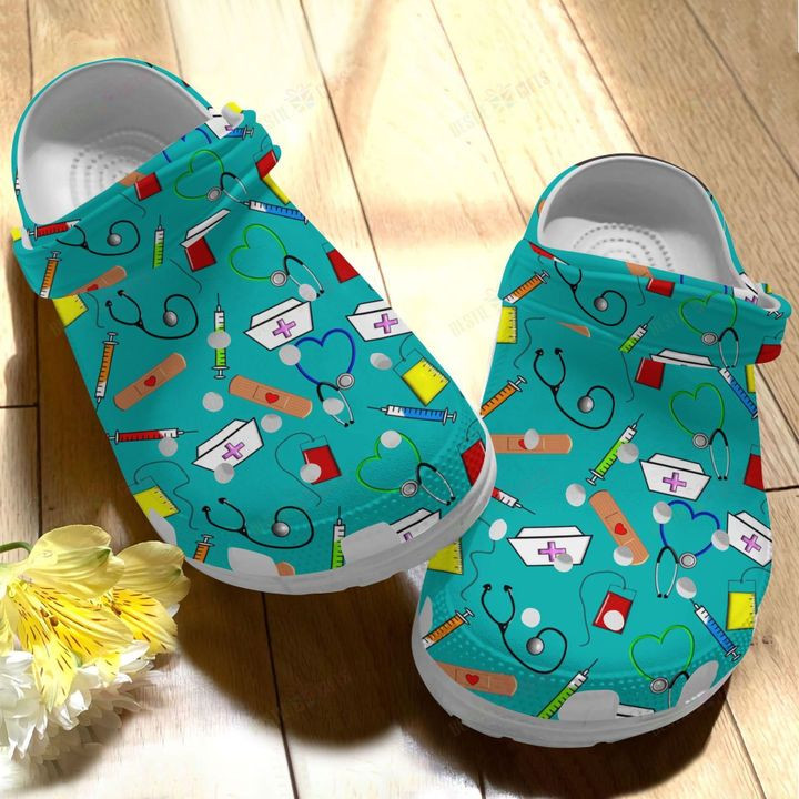 Nurse Whites Sole Nurse Theme Pattern Crocs Classic Clogs Shoes