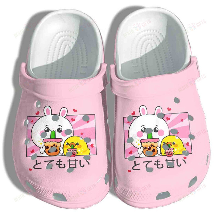 Kawaii Cute Anime Japan Bunny And Duck Drinking Bubble Tea Crocs Classic Clogs Shoes