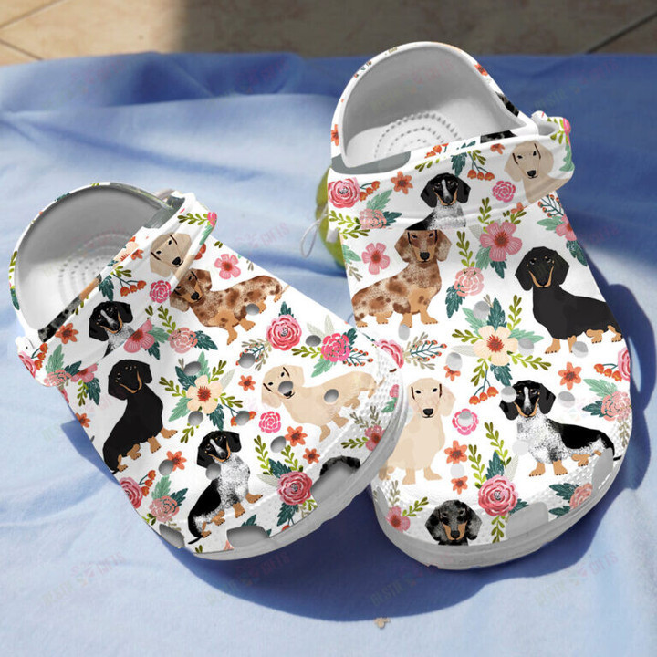 Floral Dachshund Crocs Classic Clogs Shoes