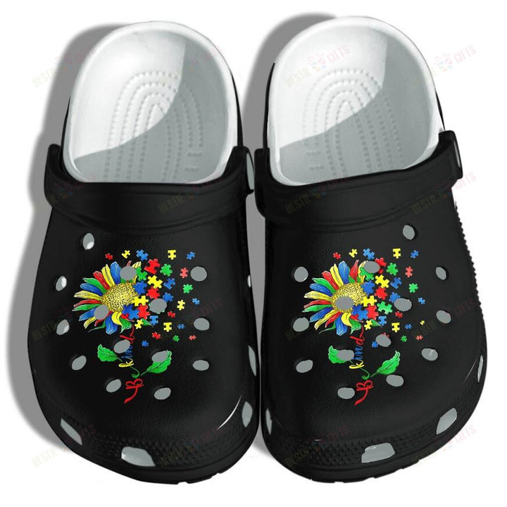 Colorful Sunflower Be Kind With Autism Crocs Classic Clogs Shoes