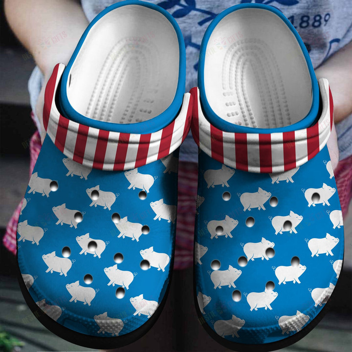 Pig With American Flag Crocs Classic Clogs Shoes