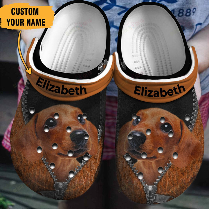 Personalized Dachshund Brown Zipper Crocs Classic Clogs Shoes