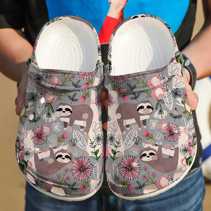 Floral Sloth Crocs Classic Clogs Shoes