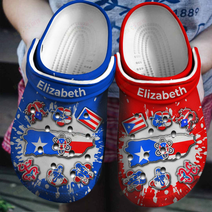 Personalized Puerto Rico Flag Bleached Crocs Classic Clogs Shoes