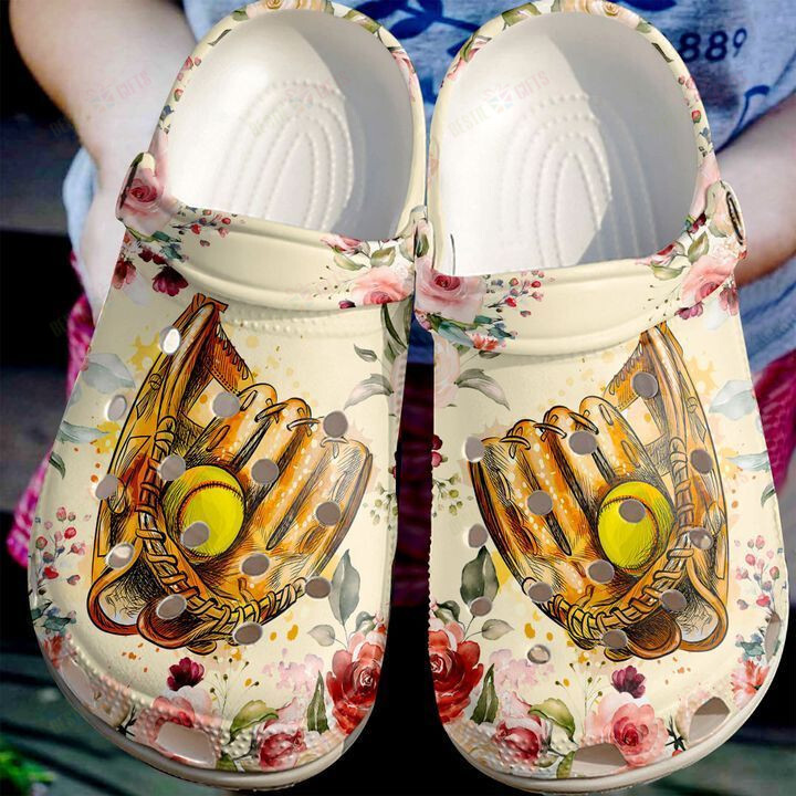 Floral Softball Crocs Classic Clogs Shoes