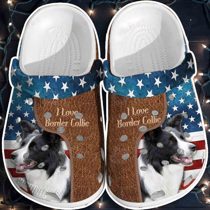 Love Border Collie USA Flag Crocs Classic Clogs Shoes