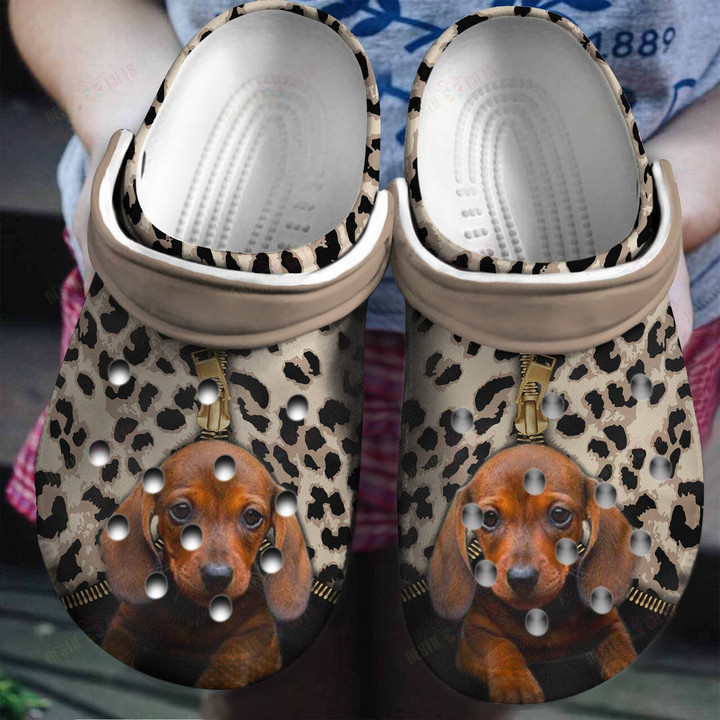 Zipper Leopard For Dachshund Lovers Crocs Classic Clogs Shoes