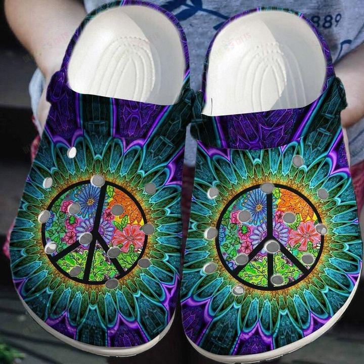 Peace Trippy Hippie Flower Crocs Classic Clogs Shoes