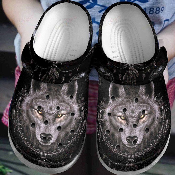 Angry Grey Wolf Crocs Classic Clogs Shoes