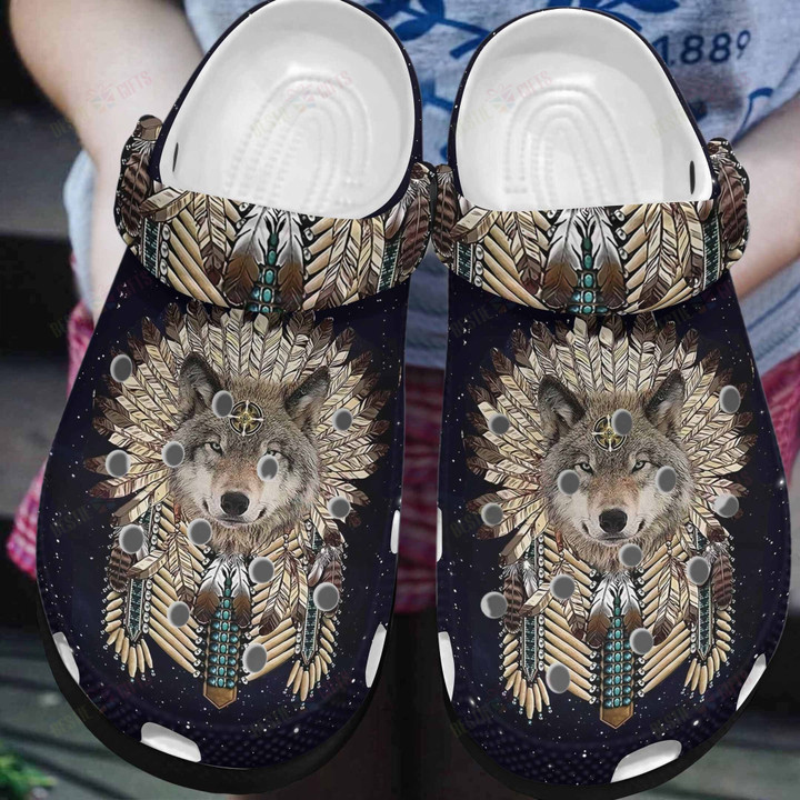 Native American Wolf Crocs Classic Clogs Shoes